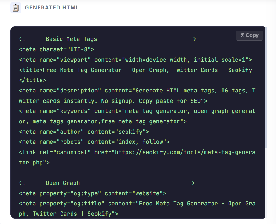 Free Meta Tag Generator - Open Graph, Twitter Cards | Seokify